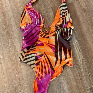 One piece Orange palms tropical swimsuit NWOT